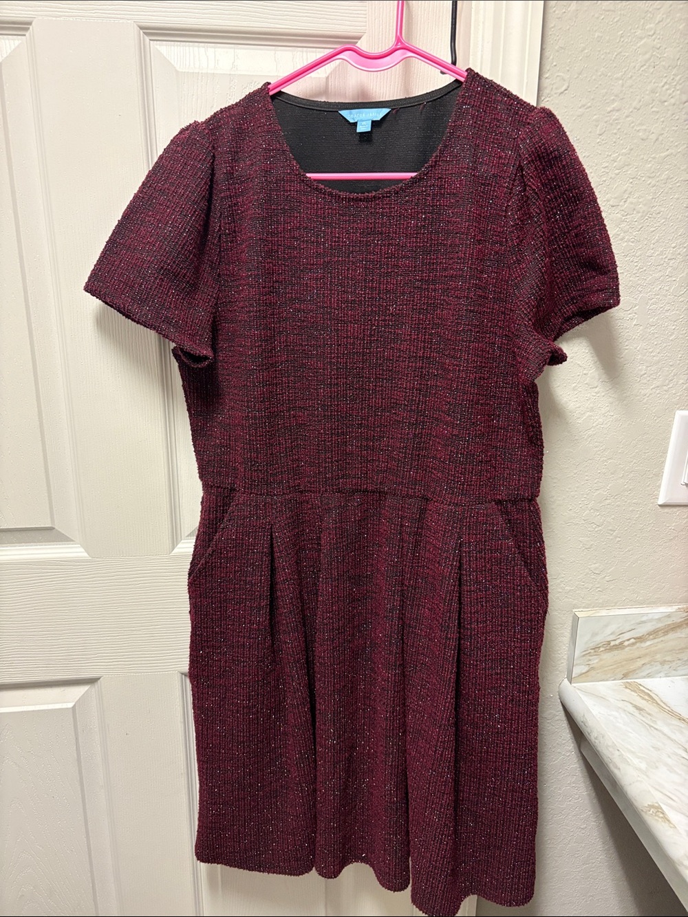 Draper James Wine Textured Short Sleeve Scoop Neck Dress